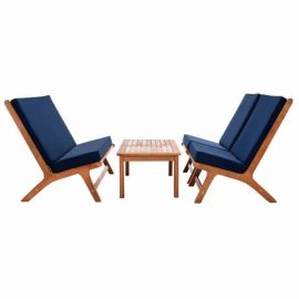 Asuncin Solid Wood 4 Outdoor Seating Garden Chairs Patio Terrace Seat  - Blue