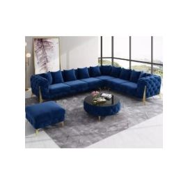 Maharat Al Bahar Luxury traditional velvet L shape chesterfield sofa set 6 Seaters with golden legs 320x80x190cm