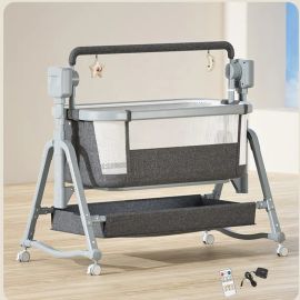 baby life Newborn-friendly Baby Bedside Sleeper with Wheels and Adjustable Height Levels (toys are not included)-Grey