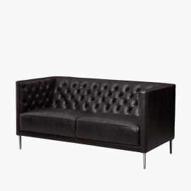 Savile Tufted leather Sofa, Chair, couch, bench, settee Cozy Minimalist Modern for Office and Living Room- Black