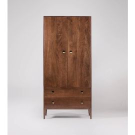 Verne Dark Wood &amp ; Brass Double Wardrobe