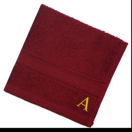 BYFT Daffodil Face Towel 30 x 30 Cm 500 Gsm Burgundy Stripe Diamond Dobby 100% Cotton Letter Design Gold Thread Set of 06