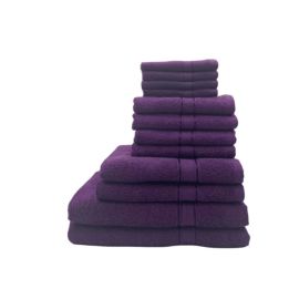 BYFT Daffodil Face Towel 30 x 30 Cm Hand Towel 40 x 60 Cm Bath Towel 70 x 140 Cm Hand Towel 60 x 110 Cm Bathrobe Adult, 6yr Kid 500 Gsm Purple Stripe Diamond Dobby Cotton Set of 16