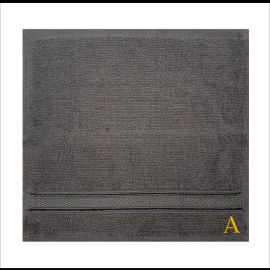 BYFT Daffodil Face Towel 30 x 30 Cm 500 Gsm Dark Grey Stripe Diamond Dobby 100% Cotton Letter Dessign Gold Thread Set of 06