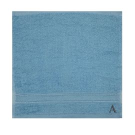 BYFT Daffodil Face Towel 30 x 30 Cm 500 Gsm Light Blue Stripe Diamond Dobby 100% Cotton Letter "A" Black Thread Set of 06