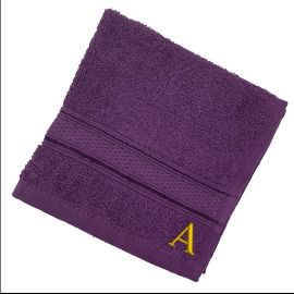 BYFT Daffodil Face Towel 30 x 30 Cm 500 Gsm Purple Stripe Diamond Dobby 100% Cotton Letter Design Gold Thread Set of 06