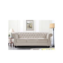 MAB FURNISHINGS Luxury Velvet Tufted Sofa Set - 3 Seater, 2 Seater, and 1 Seater for Living Room, Hallways, Offices, Bedroom (Beige)