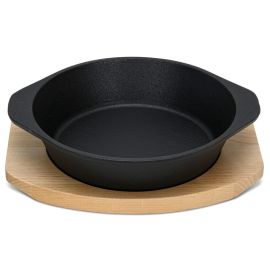 Fissman Cast Iron Pan 19x4.7cm with Two Side Handles with Wooden Tray