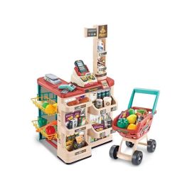 Role Play Children's Mini Home Supermarket Set Toy Vending Counter Shopping Cart Combination Set Playhouse Supermarket Scan Cash Register Toy for Kids