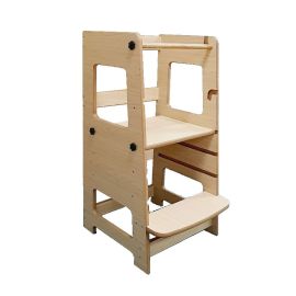  Moon Kids Adjustable Learning Tower with Step/ Montessori Learning Tower Kitchen Helper Stand, Adjustable Toddler Steps with Safety Rail