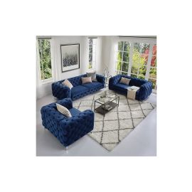 Tufted Velvet Loveseat and Sofa Living Room Set in Navy Blue Color Loveseat Sofa