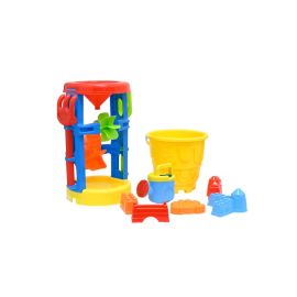 7 Pcs Large Kids Sandbox Castle Beach Toys Playset with Beach Bucket, Water Wheel, Shovel and Rake for Children