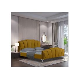 Jackson Upholstered Bed 160x200cm Queen size Bed in Mustard Color