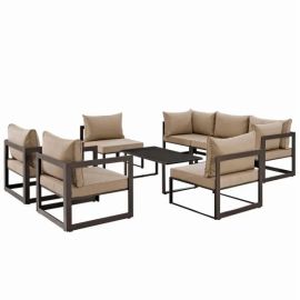 David Metal 7 Person Outdoor Seating Patio Outdoor Lawn Yard Terrace Balcony Seat Seating Sitting Chair Furniture - Brown