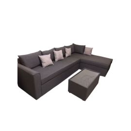 L Shape-Carbo Dewan Valvet Sofa Set with Cushion & Table- Grey/-260X80X80