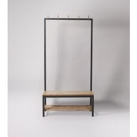 Docklands Hall Stand, Coat Rack, Entryway Hall Tree with Shoe Bench, Hanging Rod and 5 Hooks.