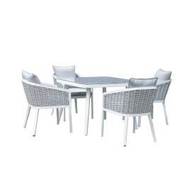 Oslo 4-Seater Aluminum Textilene Dining Set W/Cushions Creative Living Rectangular Dining Table Set Elegant Garden Seating, Rattan & Steel, Perfect for Patios, Gardens, Backyards, and Outdoor Dining Areas