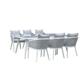 Oslo 6-Seater Aluminum Textilene Dining Set W/Cushions Creative Living Rectangular Dining Table Set Elegant Garden Seating, Rattan & Steel, Perfect for Patios, Gardens, Backyards, and Outdoor Dining Areas