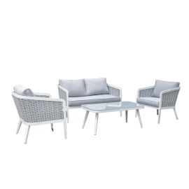 Oslo 4-Seater Aluminum Textilene Lounge Sofa Set W/Cushions Creative Living Patio Outdoor Lawn Yard Terrace Balcony Seat Seating Sitting Chair