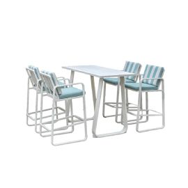 Cape 4-Seater Aluminum High Table & Chair Set W/Cushions Creative Living Outdoor Dining Set Patio Table and Chair Terrace Bistro Table and Stool Backyard Pub Furniture