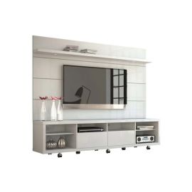 Cabrini TV Stand and Floating Wall TV Panel with LED Lights White in White Color