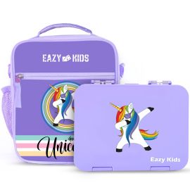 Eazy Kids Bento Boxes wt Insulated Lunch Bag Combo- Unicorn Purple