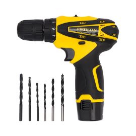 Epsilon 12V Cordless Drill- ECD1037| Chuck Size 10 MM, Perfect For Home And Business| No Load Speed 0-400 / 0-1400 RPM, Pistol Handle For Comfortable Grip, Ergonomic Design| Includes Accessories| Black And Yellow