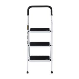 Epsilon Steel Ladder- EL1206| 3-Step, Wide And Flat Platform, Anti-Slip Feet With Self-Locking Clip| Easy Storage, Perfect For Home, Apartments| White