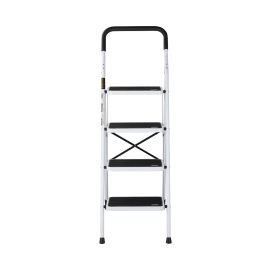 Epsilon Steel Ladder- EL1207| 4-step, Wide And Flat Platform, Anti-Slip Feet With Self-Locking Clip| Easy Storage, Perfect For Home, Apartments| White