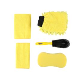 Epsilon 5 Piece Car Cleaning Set- EPS1258| Powerful and High-Quality Microfiber Cleaning Set for Easy and Efficient Cleaning| Includes a Sponge, Wheel Brush, Mitt, Cleaning Cloth, Perfect for Cleaning, Washing, Drying| Yellow and black