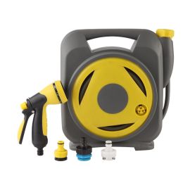 Epsilon 12 M Hose Reel Set- EPS1316| With Nozzle Connector, Perfect for Dispensing Water, Used for Gardening, Cleaning, Etc.| Equipped a Comfortable Handle, Mini Portable Size and Easy to Store| Yellow and Grey