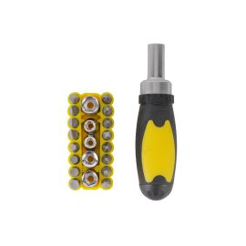 Epsilon 22 Pieces Ratchet Set- EPS1338| High-Quality Set, Versatile and Highly Durable| Includes Flathead, Hexagon, Philips, Torx Bits, Socket, Socket Adaptor and Ratchet Screwdriver| Perfect for a Wide Range of Applications| Black and Yellow