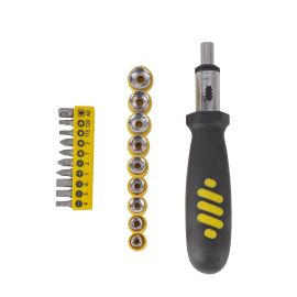 Epsilon 20 Pieces Ratchet Set- EPS1339| High-Quality Set, Versatile and Highly Durable| Includes Flathead, Philips, Pozi Driver, Torx Bits, Socket Adaptor and Ratchet Screwdriver| Perfect for a Wide Range of Applications| Black and Yellow