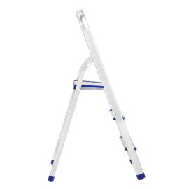 Epsilon Aluminum Ladder- EPSAL1490/ 150 kg Capacity, 3-step, Wide and Flat Platform, Anti-Slip Feet with Safety Handrail, Natural Anodized/ Easy Storage, Perfect for Home, Apartments/ Silver