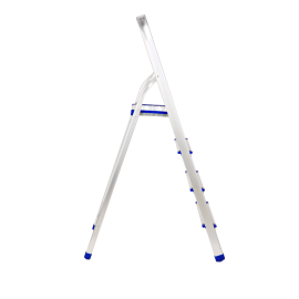 Epsilon Aluminum Ladder- EPSAL1491/ 150 kg Capacity, 4-step, Wide and Flat Platform, Anti-Slip Feet with Safety Handrail, Natural Anodized/ Easy Storage, Perfect for Home, Apartments/ Silver