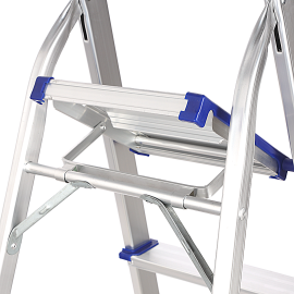 Epsilon Aluminum Ladder- EPSAL1493/ 150 kg Capacity, 6-step, Wide and Flat Platform, Anti-Slip Feet with Safety Handrail, Natural Anodized/ Easy Storage, Perfect for Home, Apartments/ Silver