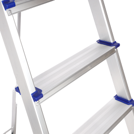 Epsilon Aluminum Ladder- EPSAL1494/ 150 kg Capacity, 7-step, Wide and Flat Platform, Anti-Slip Feet with Safety Handrail, Natural Anodized/ Easy Storage, Perfect for Home, Apartments/ Silver