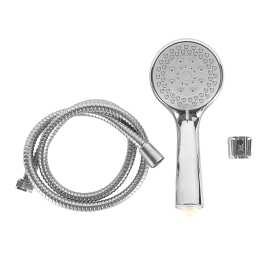 Epsilon Hand Shower Set- EPSBA1535/ Round Shape, 100 mm Diameter, 245 mm Length/ Plastic Material Bathroom Fitting, UV Plated/ with 1.2 m Stainless Steel Hose and Holder, Perfect for Cabin, Tub, Bathrooms/ Silver