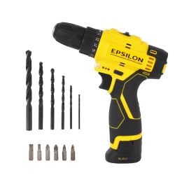 Epsilon 16.8 V Cordless Drill- EPSCD1558/ 10 mm Hole Diameter, 26 Nm Maximum Torque, Perfect for Home and Business, No Load Speed 0-1400 RPM, Comfortable Grip, Ergonomic Design/ with LED Work Light, Includes Accessories/ Black and Yellow, 1 Year Warranty