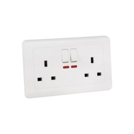 Epsilon BS Double Socket with 2 Switch- EPSEL1504/ with Indicator Lights, Stylish and Simple Design, Perfect for Home, Bedroom, Office, etc./ White