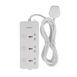 Epsilon 3 Way Extension Socket with Individual Switches- EPSES1396/ Equipped with 750-Degree Fire Proof Temperature and Child Safety Shutter/ 3-meter Cord, Ideal for Home, Office, etc. to Connect Chargers, Laptops, Lamp and Other Electrical Devices and Ap