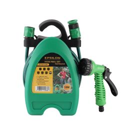 Epsilon 10 M Hose Reel Set- EPSH1348| With Spray Gun, Perfect for Dispensing Water, Used for Gardening, Cleaning, Etc.| Wall Mounted for Easy Storage| Green and black