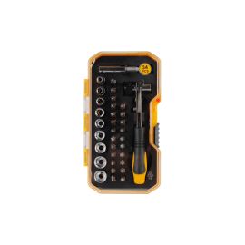 Epsilon 34 Pieces Ratchet Set- EPSRS1574/ Versatile and Highly Durable, Includes Philips, Pozidriv, Wera Slotted, Torx, Square Bits, 9 Sockets, Coupler and Combination Wrench/ Perfect for a Wide Range of Applications/ Black and Yellow