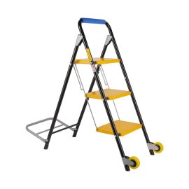 Epsilon Steel Ladder with Hand Truck- EPST1442/ 3-Step, Wide and Flat Platform, Anti-Slip Feet With 150 kg for Ladder and 90 kg Capacity/ 2-in-1 Design, Foldable, Easy Storage, Perfect For Apartments, Warehouses, Home Business, Industry, Commercial Use, E