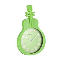 Epsilon Wall Clock- EPSWC1561/ Music Themed, Guitar Shaped, Wall-Mounted, 1*AA Battery Operated and Durable/ Plastic Case and Glass Lens, Attractive Design, Silent Operation/ Ideal for Home, Living, Kids Room, etc./ Green