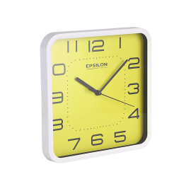 Epsilon Wall Clock- EPSWC1564/ Square Shaped, Wall-Mounted, 1*AA Battery Operated and Durable/ Plastic Case and Glass Lens, Minimal Design, Silent Operation/ Ideal for Home, Living, Kids Room, etc./ Yellow