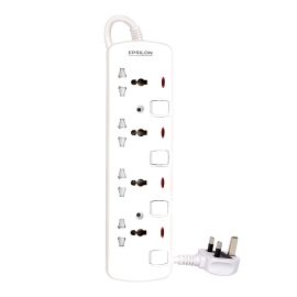 Epsilon 4 Way Extension Socket with Individual Switches- ES1099| Equipped with 750-Degree Fire Proof Temperature and Child Safety Shutter| 2 M Cord, Ideal for Home, Office, etc to Connect Chargers, Laptops, Lamp and Other Electrical Devices and Appliances