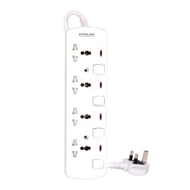 Epsilon 4 Way Extension Socket with Individual Switches- ES1101| Equipped with 750-Degree Fire Proof Temperature and Child Safety Shutter| 4 M Cord, Ideal for Home, Office, etc to Connect Chargers, Laptops, Lamp and Other Electrical Devices and Appliances