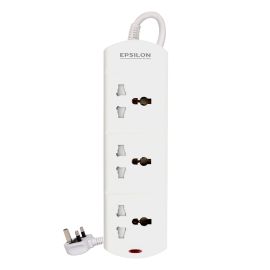 Epsilon 3 Way Extension Socket- ES1109| Equipped with 750-Degree Fire Proof Temperature and Child Safety Shutter| 2 M Cord, Ideal for Home, Office, etc to Connect Chargers, Laptops, Lamp and Other Electrical Devices and Appliances| White, Two-Year Warrant