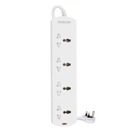 Epsilon 4 Way Extension Socket- ES1111| Equipped with 750-Degree Fire Proof Temperature and Child Safety Shutter| 3 M Cord, Ideal for Home, Office, etc to Connect Chargers, Laptops, Lamp and Other Electrical Devices and Appliances| White, Two-Year Warrant